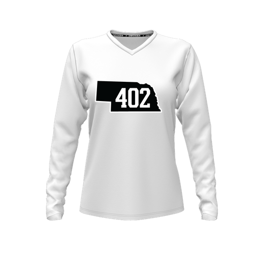 [FTLVCFWH-FYXS-LOGO2] Decker Comfort T-Shirt (Female Youth XS, White, V Neck, Logo 2, Long Sleeve)