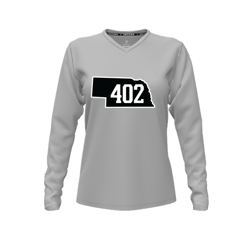 [FTLVCFGY-FYXS-LOGO2] Decker Comfort T-Shirt (Female Youth XS, Gray, V Neck, Logo 2, Long Sleeve)