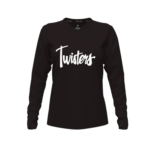 [FTLVPTBK-FYXS-LOGO1] Decker Performance T-Shirt (Female Youth XS, Black, V Neck, Logo 1, Long Sleeve)