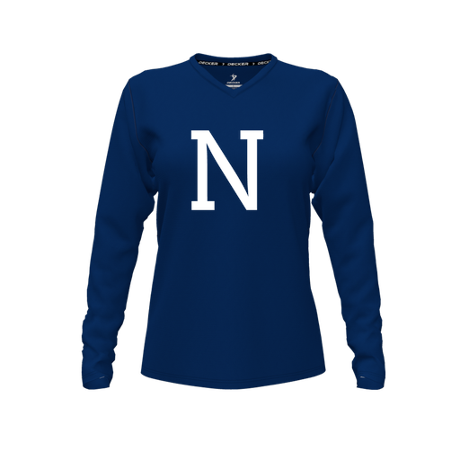 [FTLVPTNV-FYXS-LOGO3] Decker Performance T-Shirt (Female Youth XS, Navy, V Neck, Logo 3, Long Sleeve)